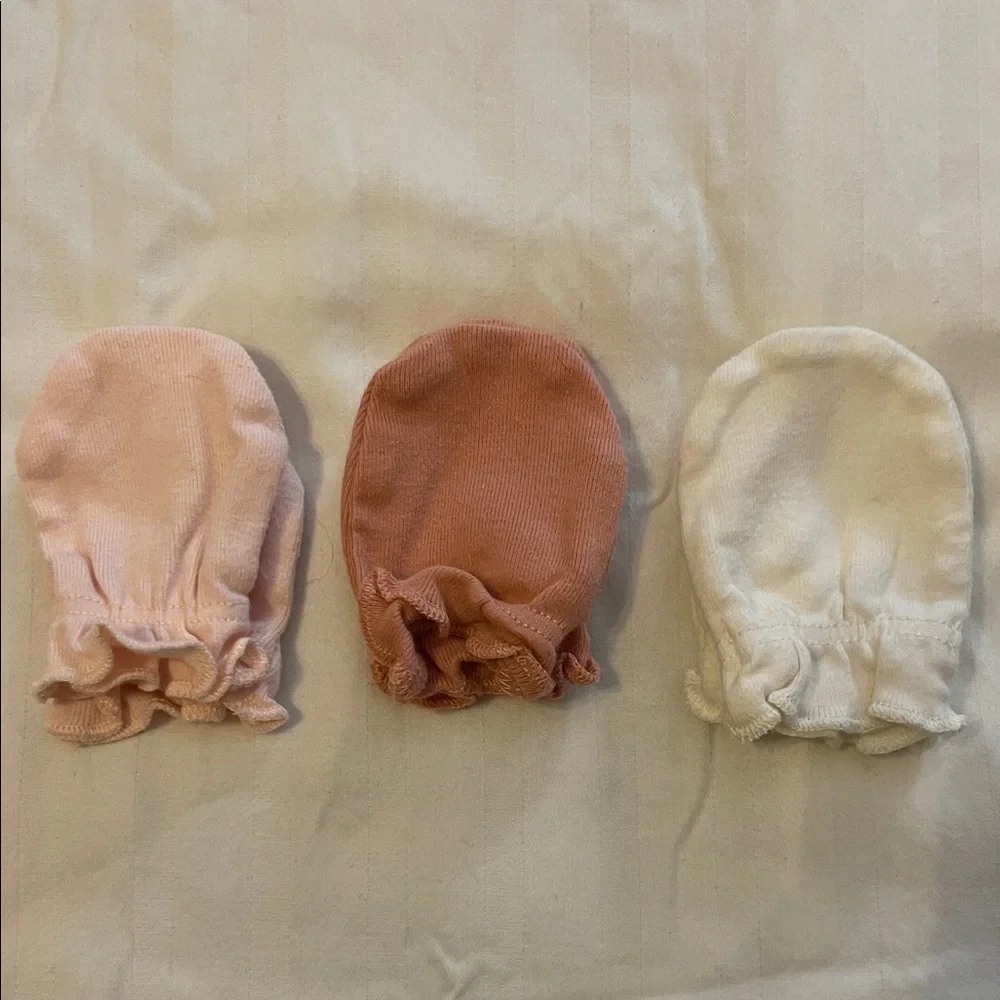 Set of Baby Mittens in Pink, mauve , and White